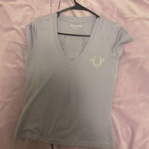 True Religion Women's Light Purple V-Neck Top